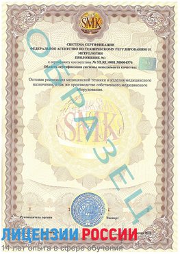 Образец сертификата соответствия (приложение) Хилок Сертификат ISO 13485